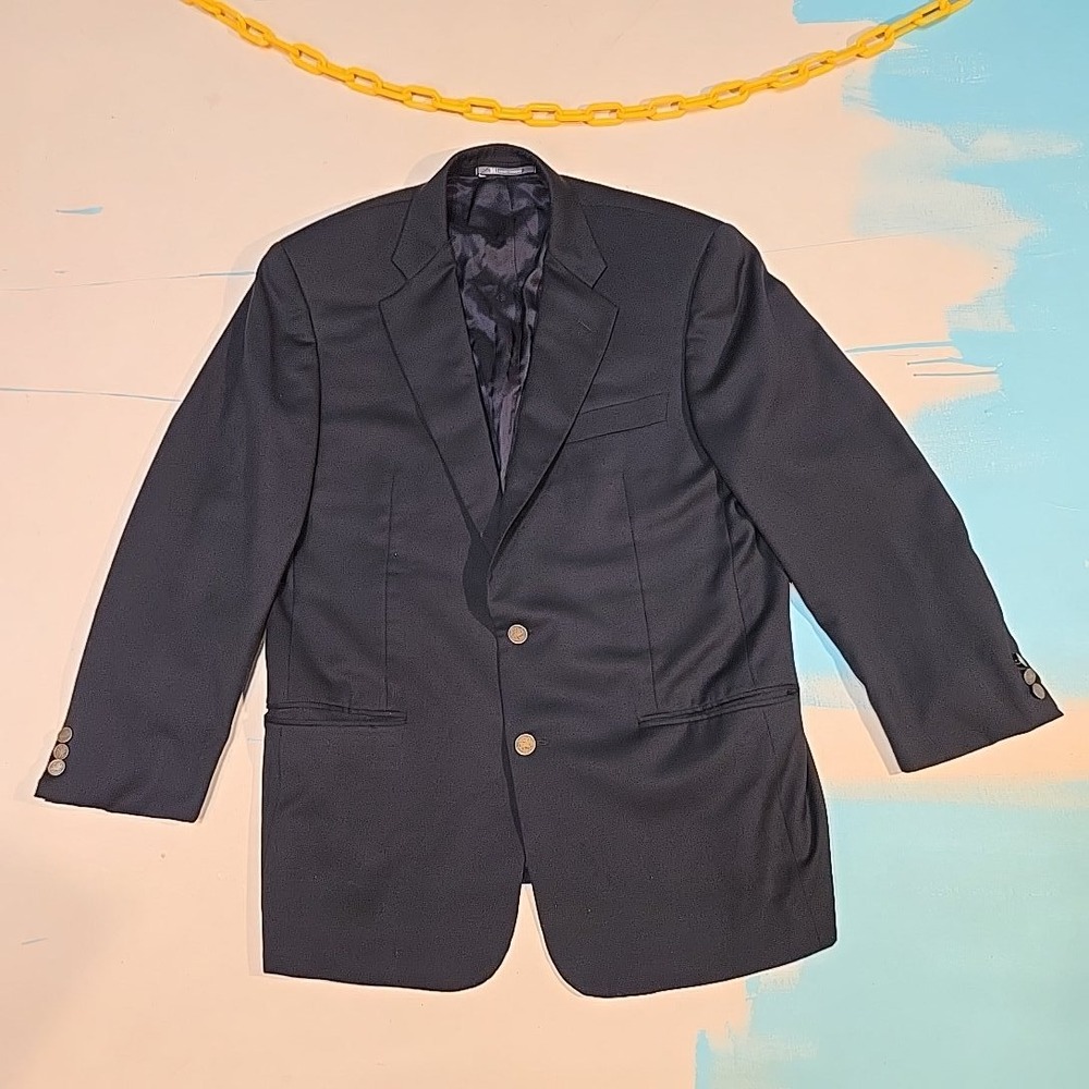 VTG Hickey Freeman Mens 40R Blazer Navy Cashmere Wool St George‎ Buttons USA 90s
